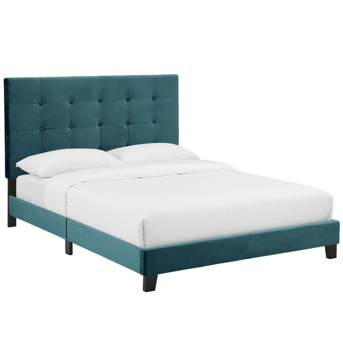 Melanie King Tufted Button Upholstered Performance Velvet Platform Bed