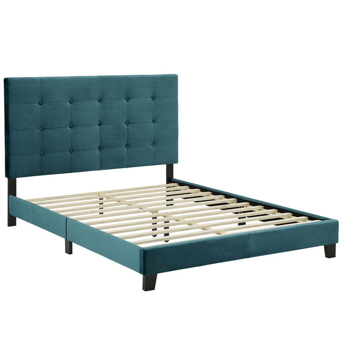 Melanie Twin Tufted Button Upholstered Performance Velvet Platform Bed