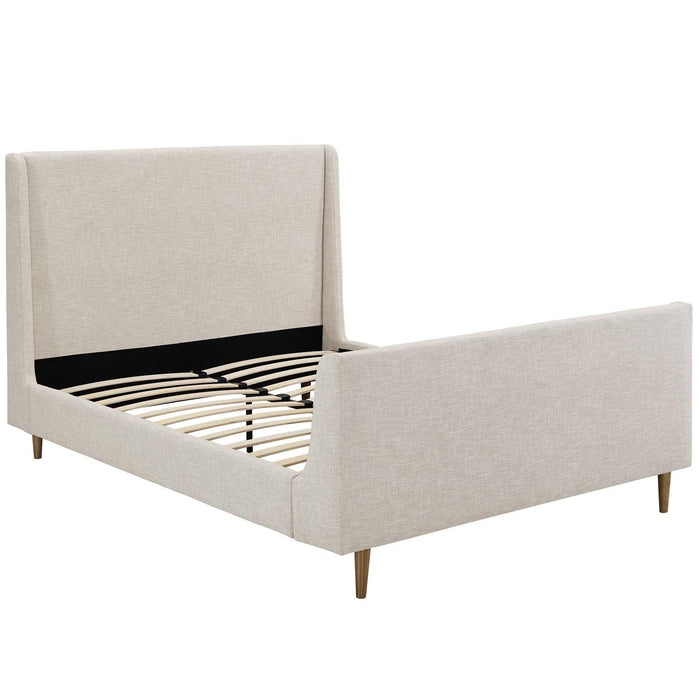 Aubree Queen Upholstered Fabric Sleigh Platform Bed