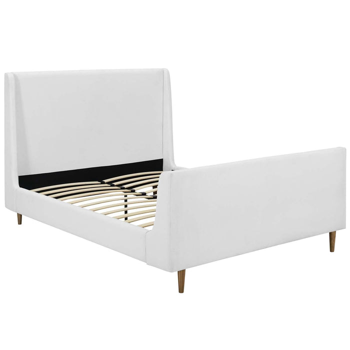 Aubree Queen Upholstered Fabric Sleigh Platform Bed