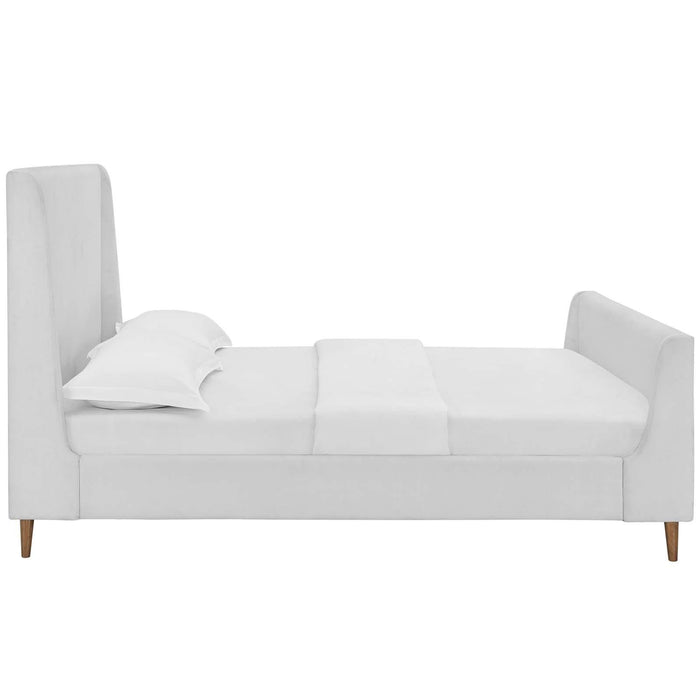 Aubree Queen Upholstered Fabric Sleigh Platform Bed