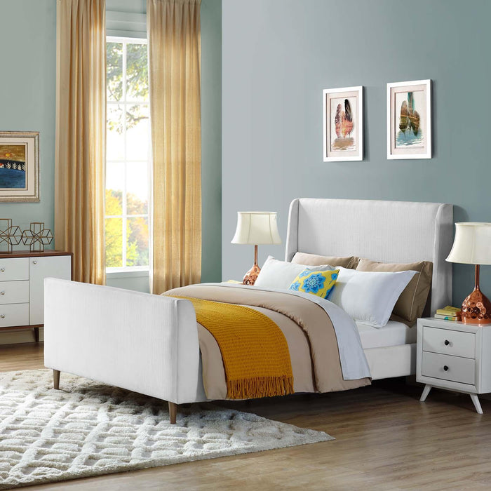 Aubree Queen Upholstered Fabric Sleigh Platform Bed