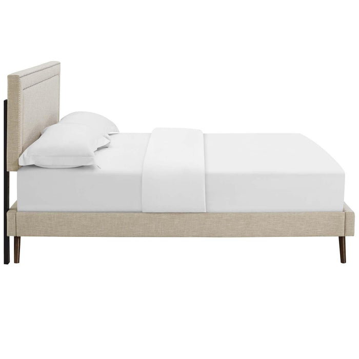 Virginia Queen Fabric Platform Bed with Round Splayed Legs