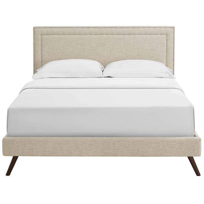 Virginia King Fabric Platform Bed with Round Splayed Legs