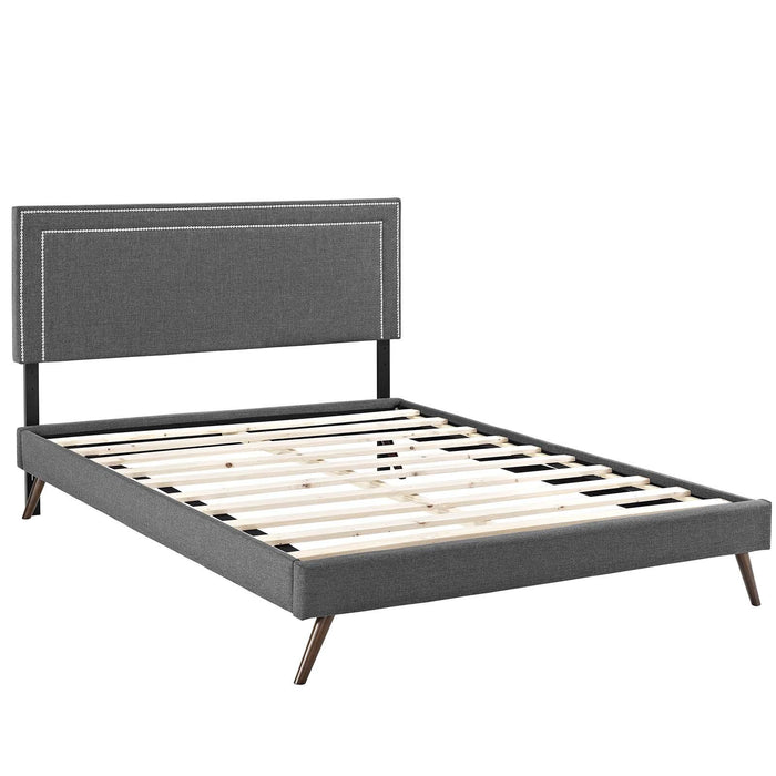 Virginia King Fabric Platform Bed with Round Splayed Legs