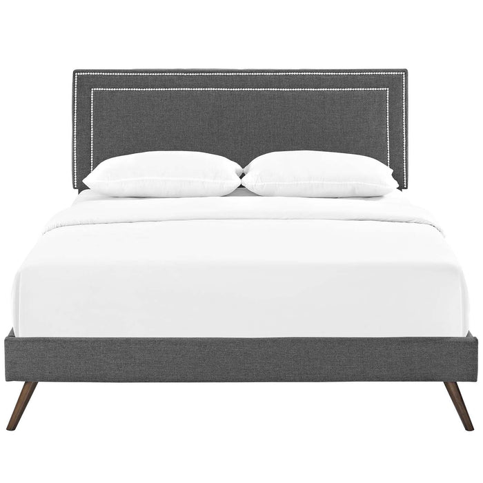 Virginia Queen Fabric Platform Bed with Round Splayed Legs