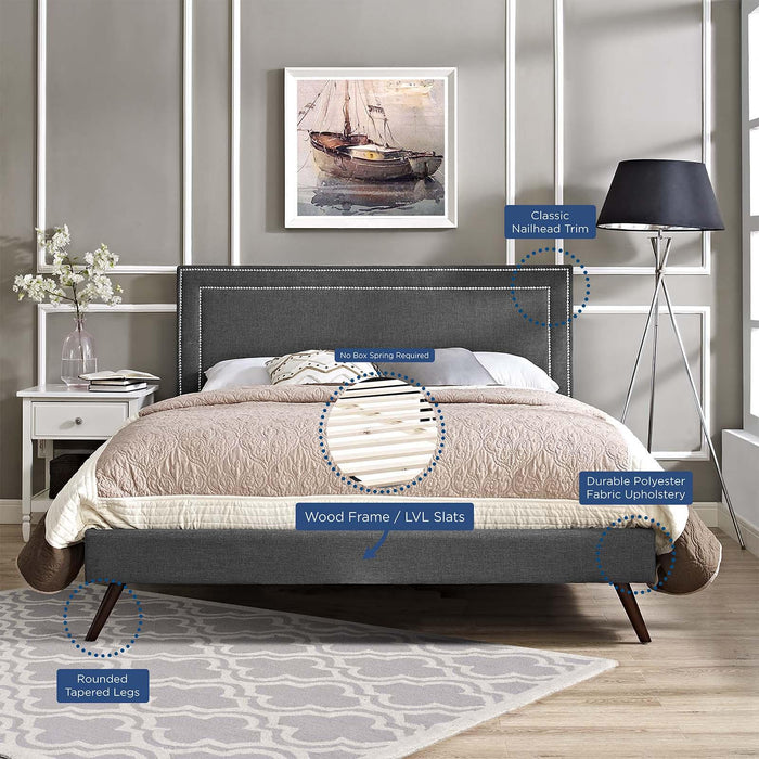 Virginia King Fabric Platform Bed with Round Splayed Legs