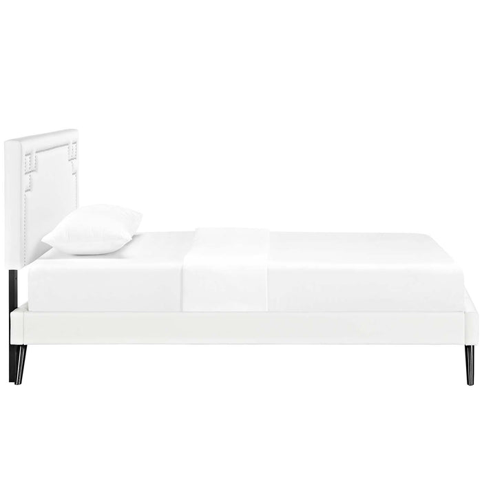 Ruthie Twin Vinyl Platform Bed with Round Splayed Legs