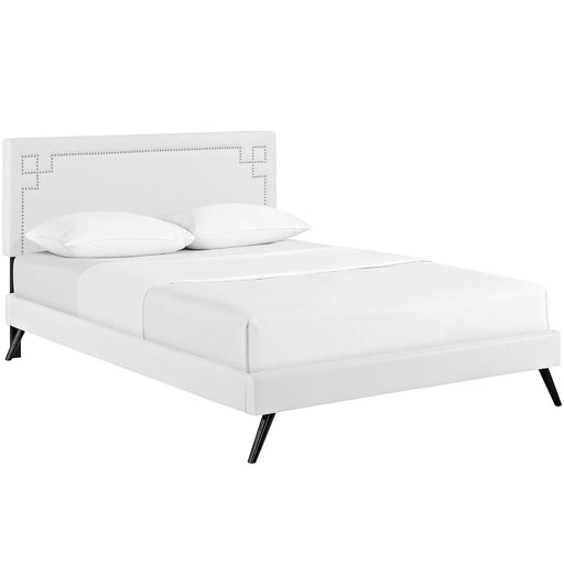 ruthie-queen-vinyl-platform-bed-with-round-splayed-legs