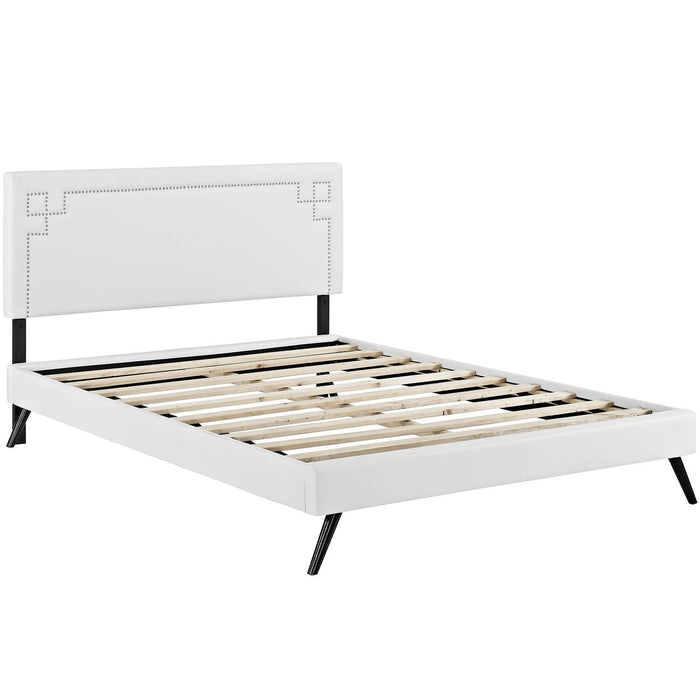 Ruthie Full Vinyl Platform Bed with Round Splayed Legs