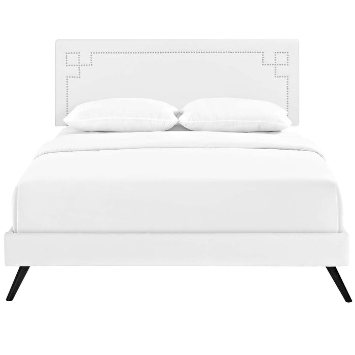 Ruthie Queen Vinyl Platform Bed with Round Splayed Legs