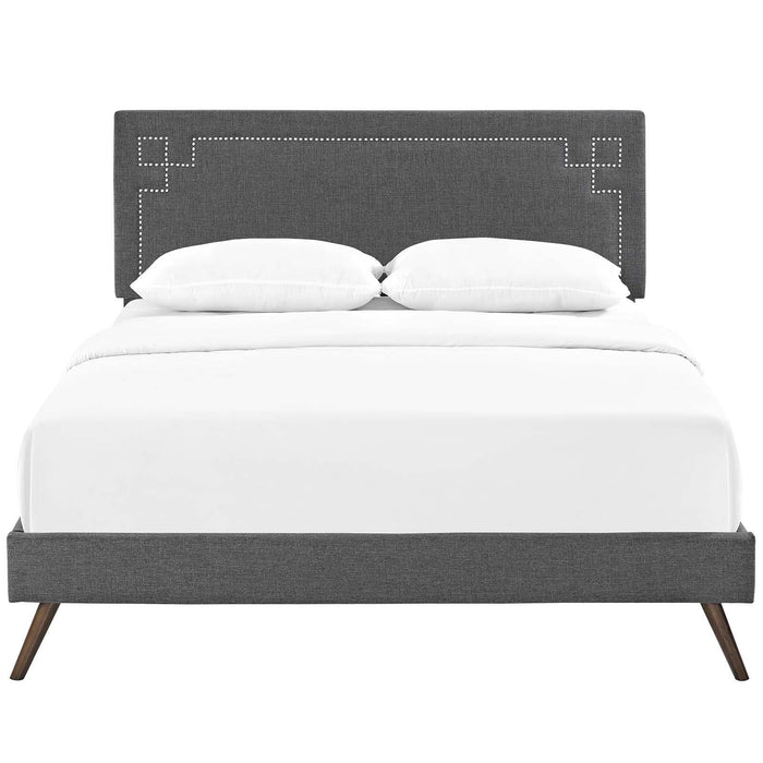 Ruthie King Fabric Platform Bed with Round Splayed Legs