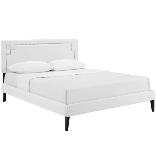 ruthie-queen-vinyl-platform-bed-with-squared-tapered-legs