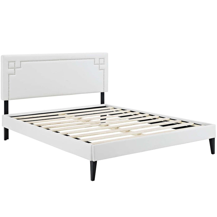 Ruthie Queen Vinyl Platform Bed with Squared Tapered Legs