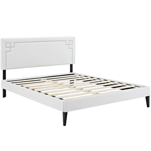 ruthie-queen-vinyl-platform-bed-with-squared-tapered-legs