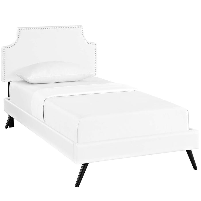 Corene Twin Vinyl Platform Bed with Round Splayed Legs image