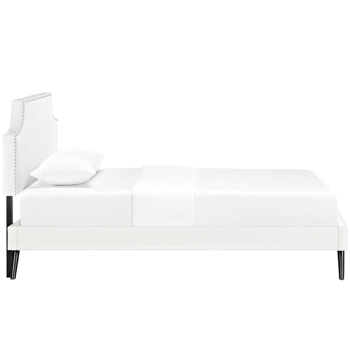 Corene Twin Vinyl Platform Bed with Round Splayed Legs