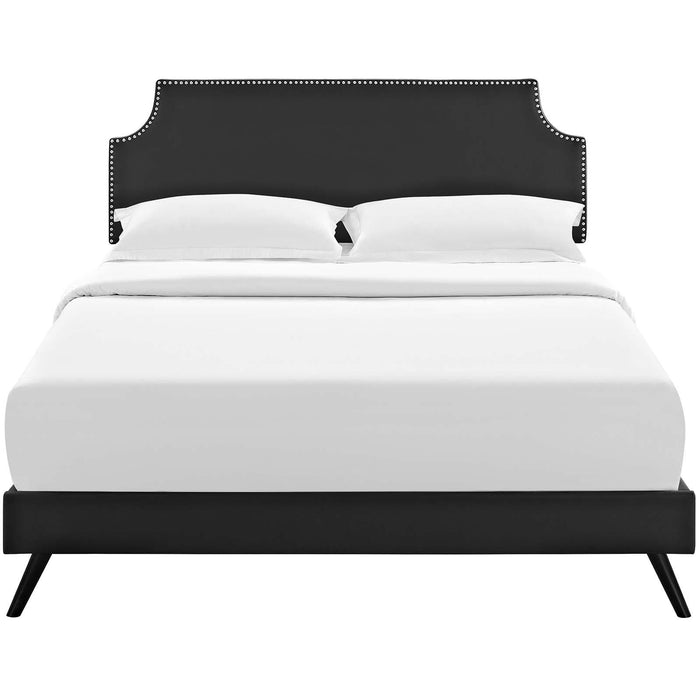 Corene Queen Vinyl Platform Bed with Round Splayed Legs