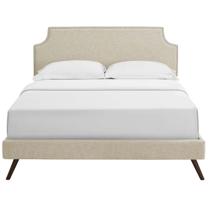 Corene King Fabric Platform Bed with Round Splayed Legs