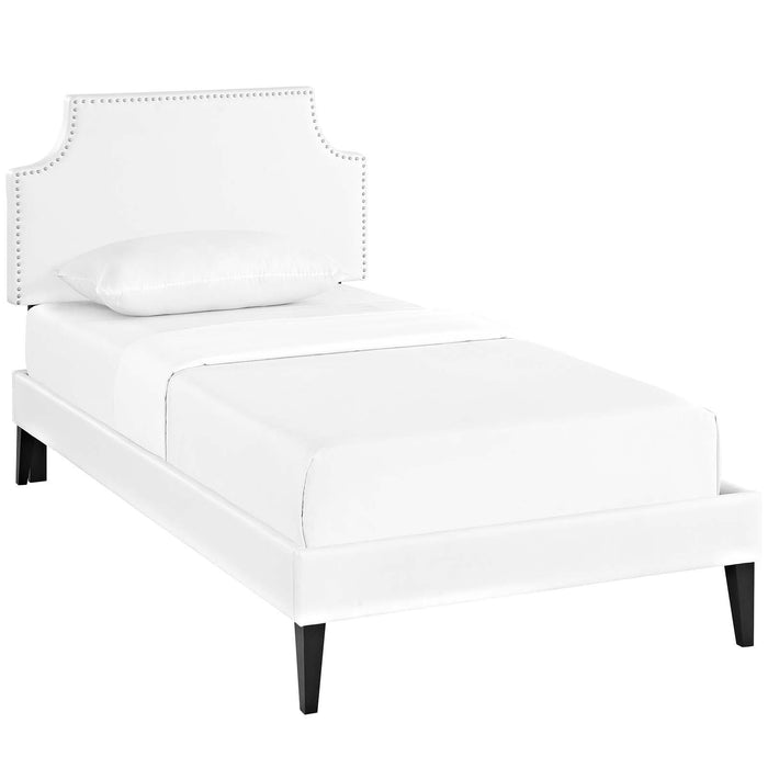 Corene Twin Vinyl Platform Bed with Squared Tapered Legs