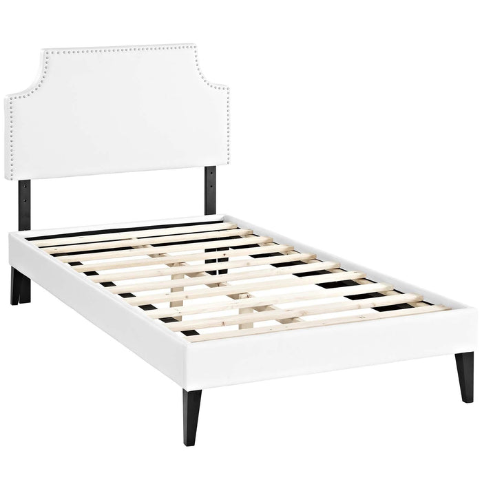 Corene Twin Vinyl Platform Bed with Squared Tapered Legs