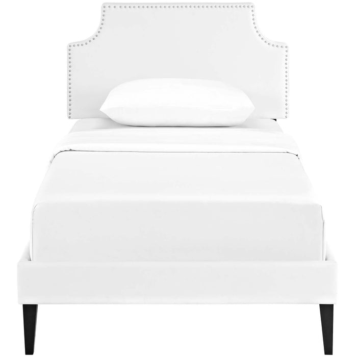 Corene Twin Vinyl Platform Bed with Squared Tapered Legs