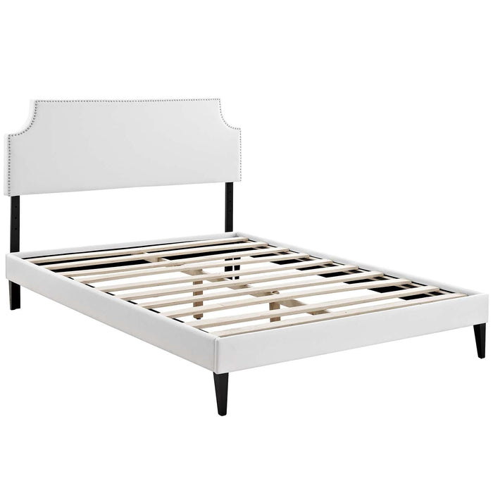 Corene Queen Vinyl Platform Bed with Squared Tapered Legs