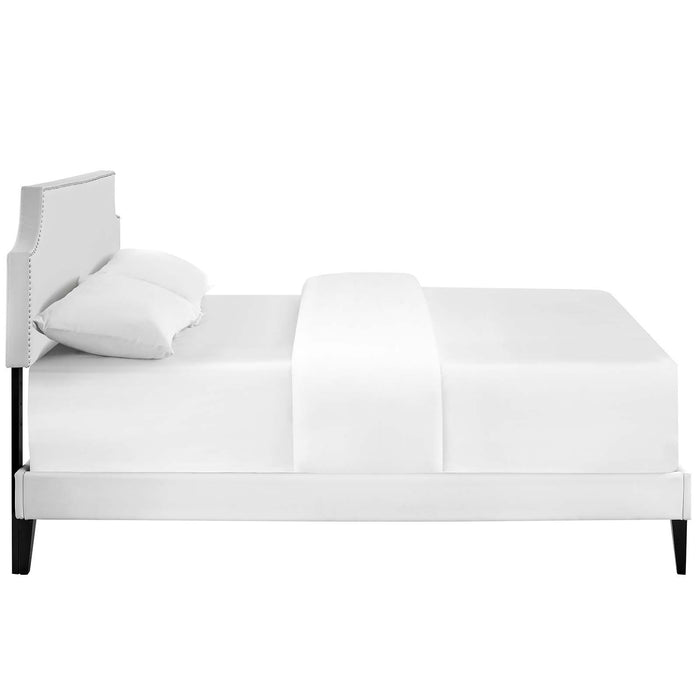 Corene King Vinyl Platform Bed with Squared Tapered Legs