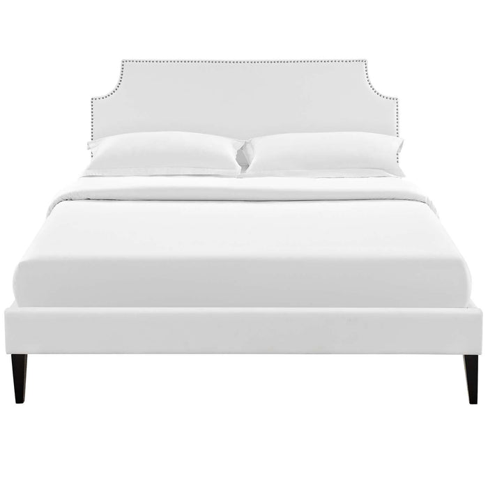 Corene Full Vinyl Platform Bed with Squared Tapered Legs