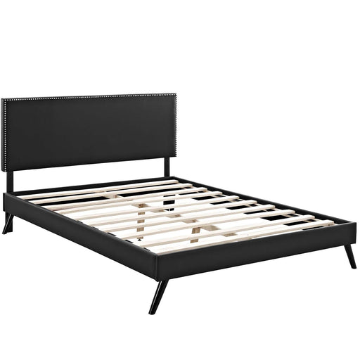 macie-queen-vinyl-platform-bed-with-round-splayed-legs