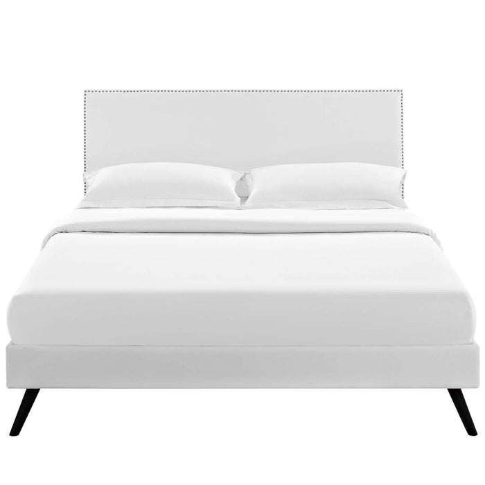 Macie Queen Vinyl Platform Bed with Round Splayed Legs