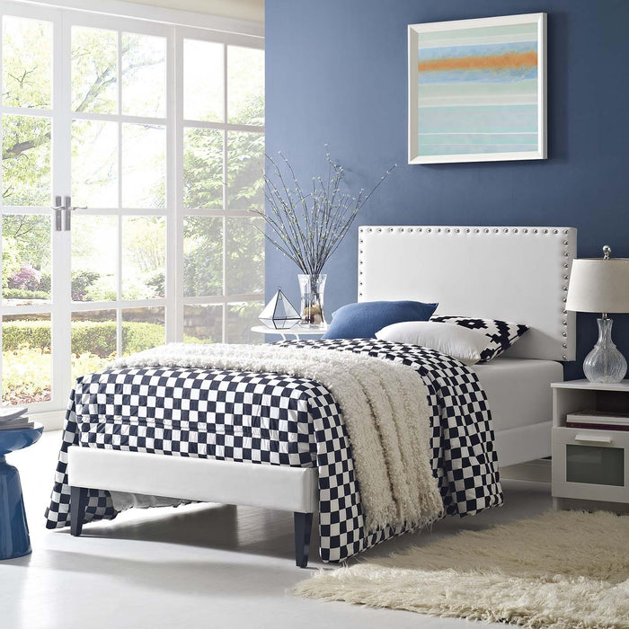 Macie Twin Vinyl Platform Bed with Squared Tapered Legs