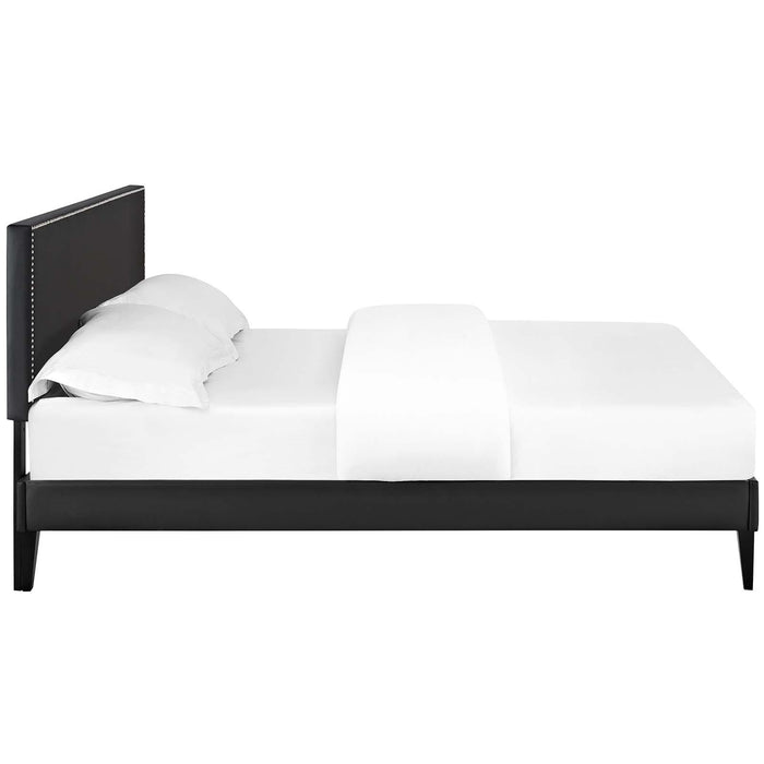 Macie Full Vinyl Platform Bed with Squared Tapered Legs