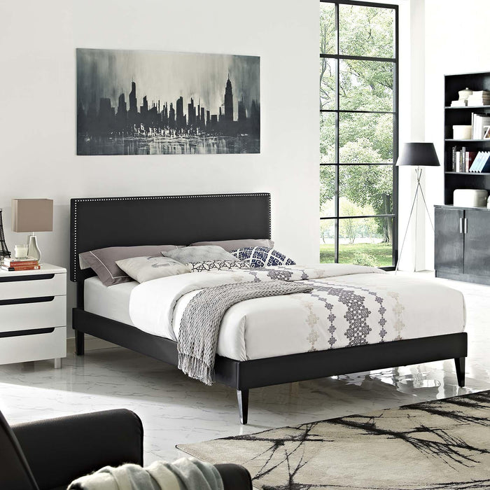 Macie King Vinyl Platform Bed with Squared Tapered Legs