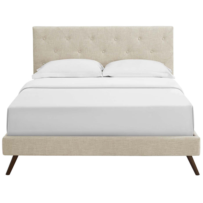 Tarah Queen Fabric Platform Bed with Round Splayed Legs