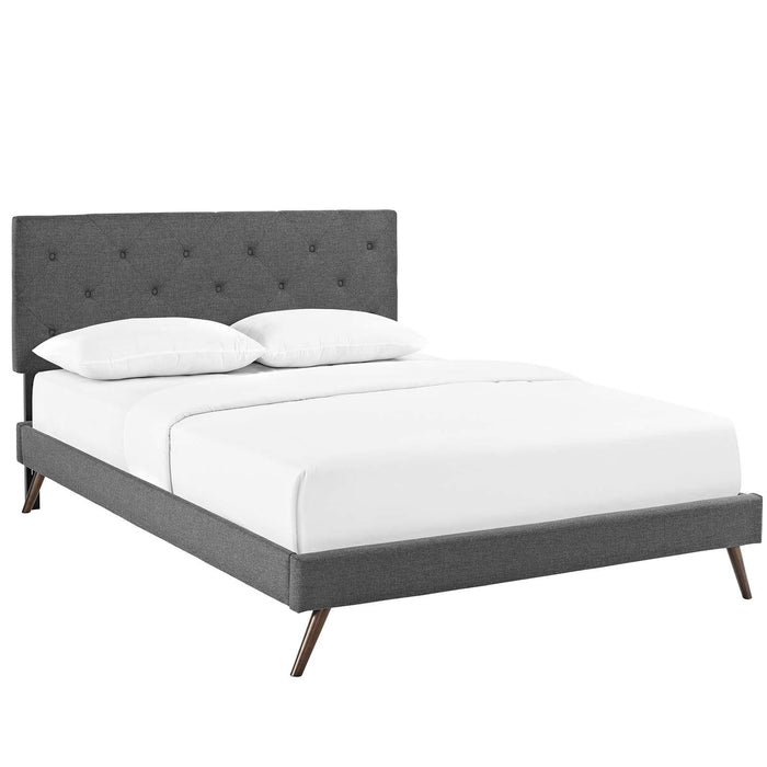 Tarah Queen Fabric Platform Bed with Round Splayed Legs