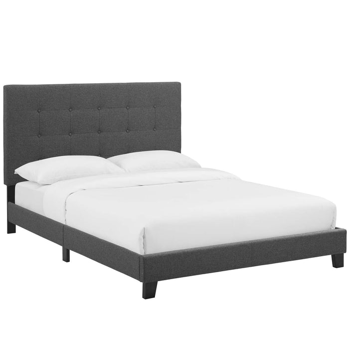 Melanie King Tufted Button Upholstered Fabric Platform Bed