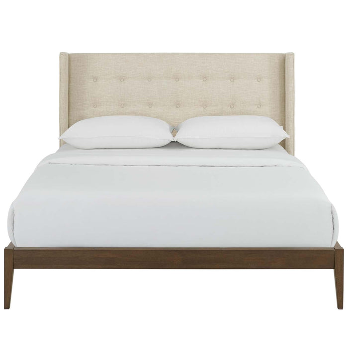 Hadley Queen Wingback Upholstered Polyester Fabric Platform Bed