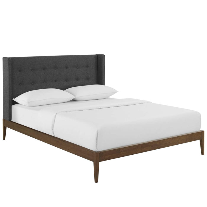 Hadley Queen Wingback Upholstered Polyester Fabric Platform Bed