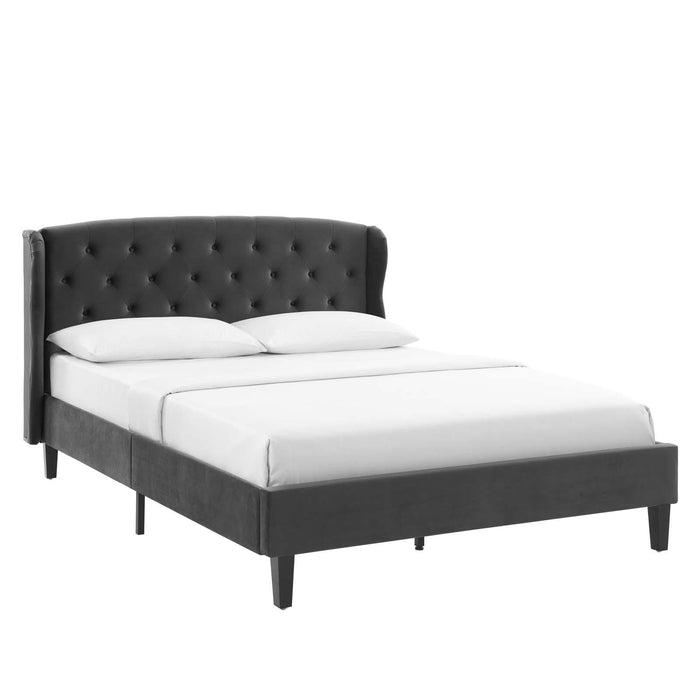 Penelope Tufted Wingback Queen Performance Velvet Platform Bed image