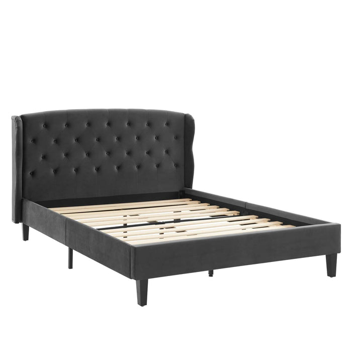 Penelope Tufted Wingback Queen Performance Velvet Platform Bed