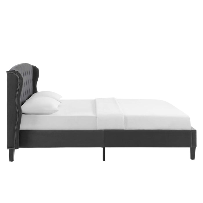 Penelope Tufted Wingback Queen Performance Velvet Platform Bed