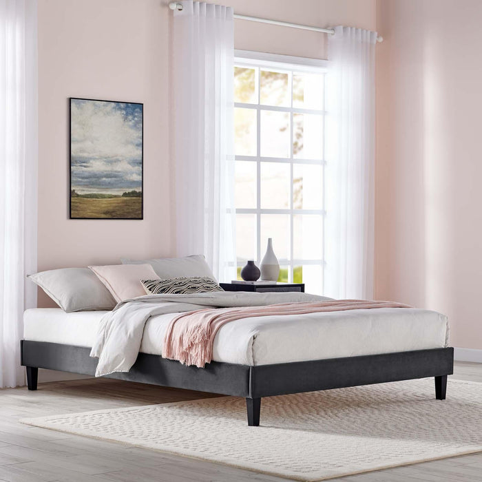 Reign Queen Performance Velvet Platform Bed Frame