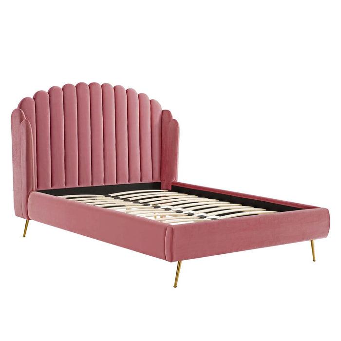 Lana Queen Performance Velvet Wingback Platform Bed