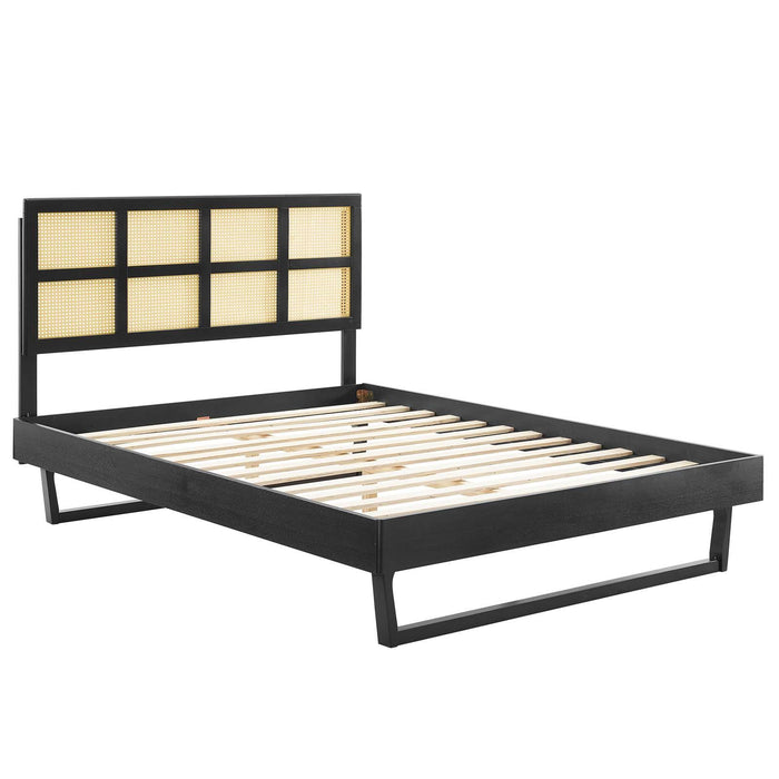 Sidney Cane and Wood King Platform Bed With Angular Legs