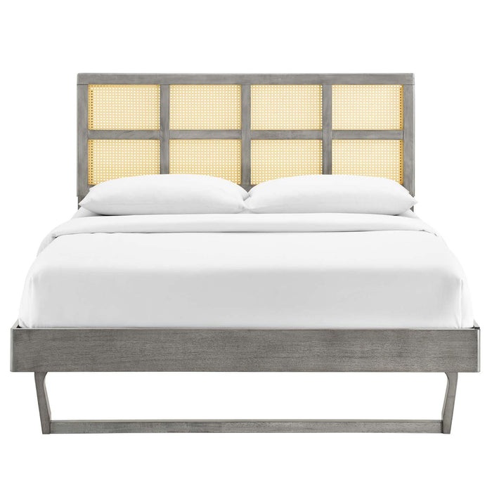 Sidney Cane and Wood Full Platform Bed With Angular Legs