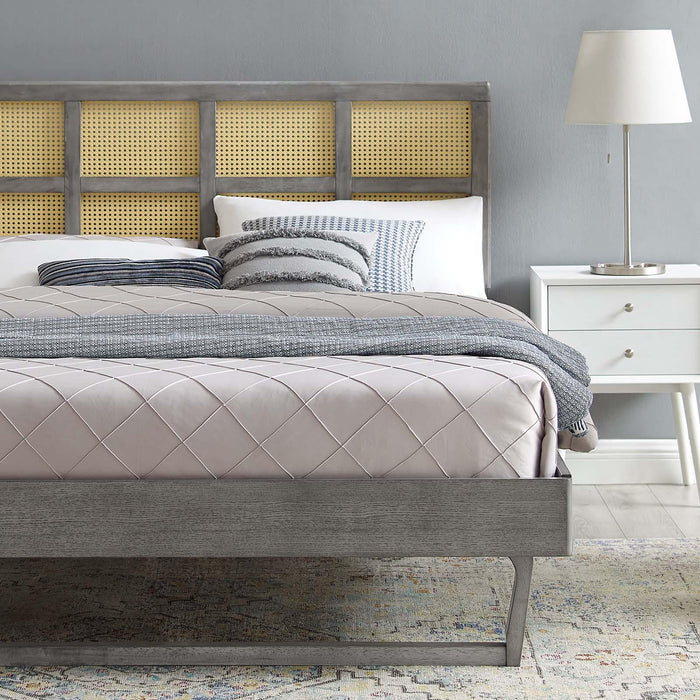 Sidney Cane and Wood Full Platform Bed With Angular Legs