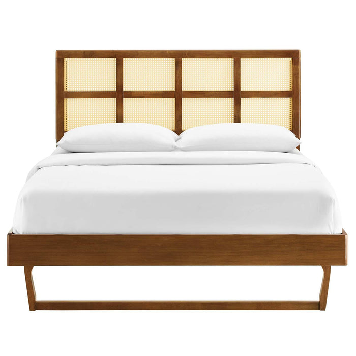 Sidney Cane and Wood Queen Platform Bed With Angular Legs