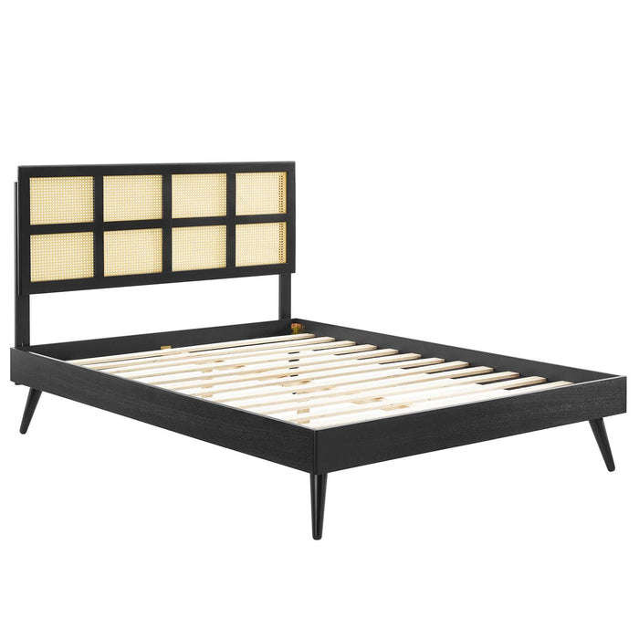 Sidney Cane and Wood King Platform Bed With Splayed Legs