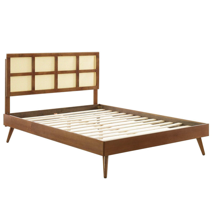 Sidney Cane and Wood Full Platform Bed With Splayed Legs